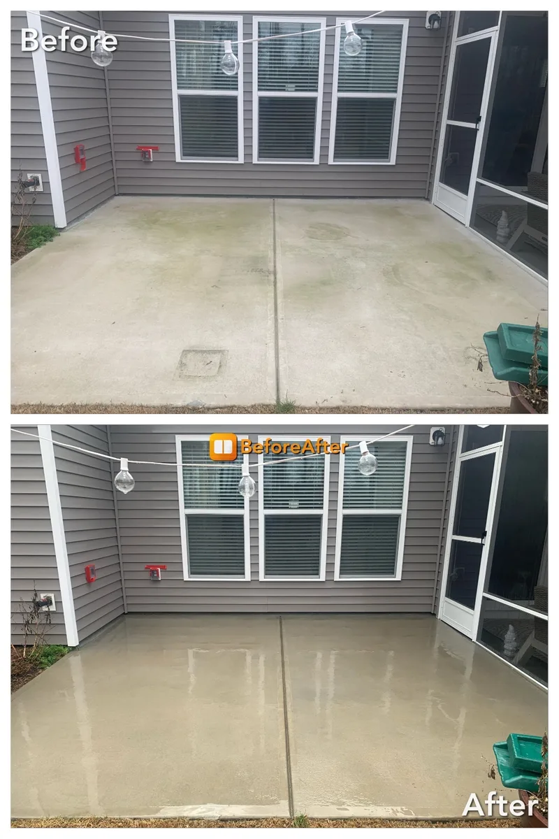 Before and after patio concrete cleaning result